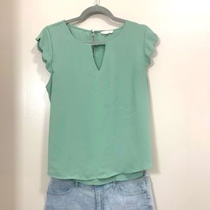 Mint Green Top w/ Scalloped Sleeves